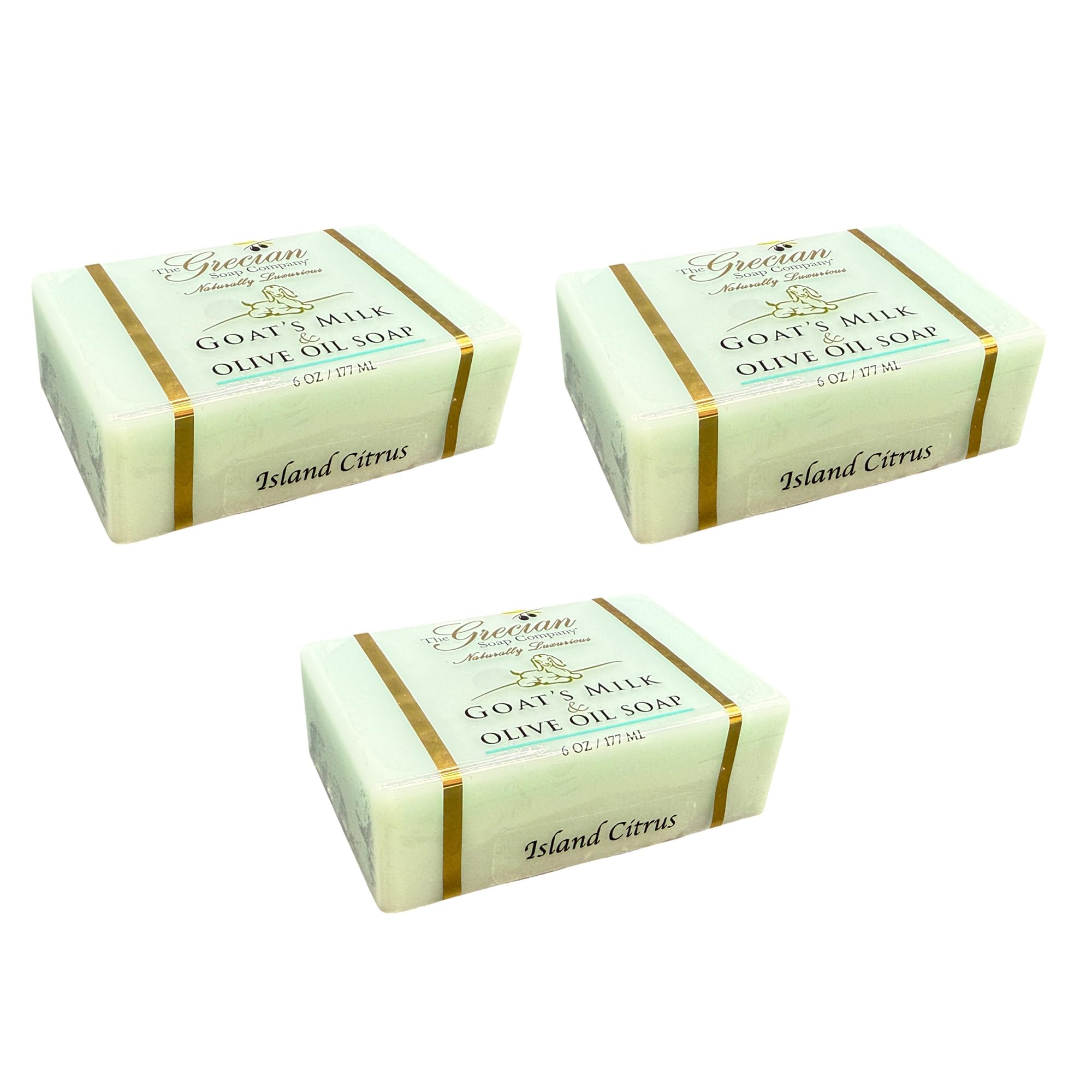 Grecian Goats Milk & Olive Oil Soap Bar 3-Pack Island Citrus – Handmade, All-Natural, pH-Balanced