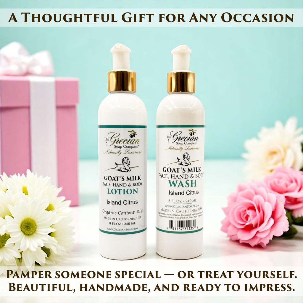 The Grecian Soap Company Goat Milk Lotion & Body Wash Set – Island Citrus Scent, 8oz Each