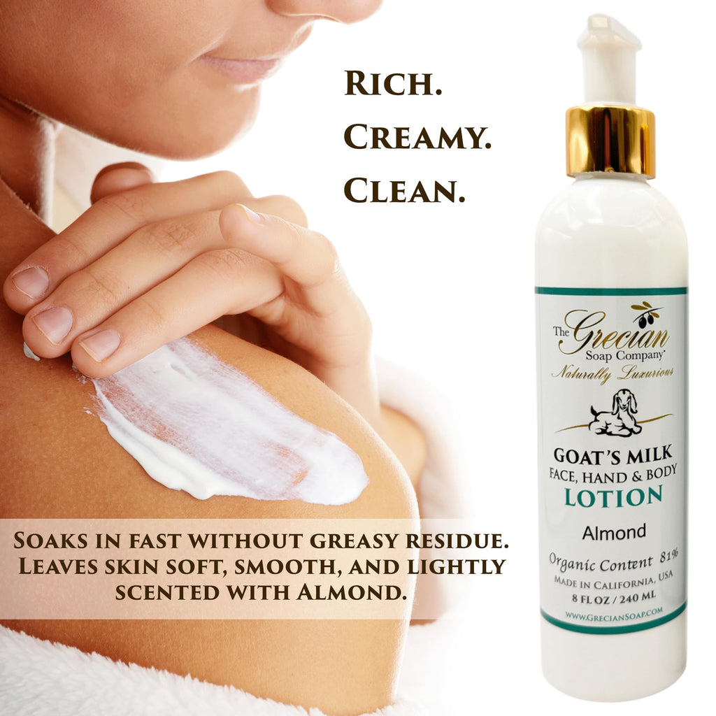 Goat Milk Lotion & Body Wash Set – Almond Scent, 8oz Each | The Grecian Soap Company