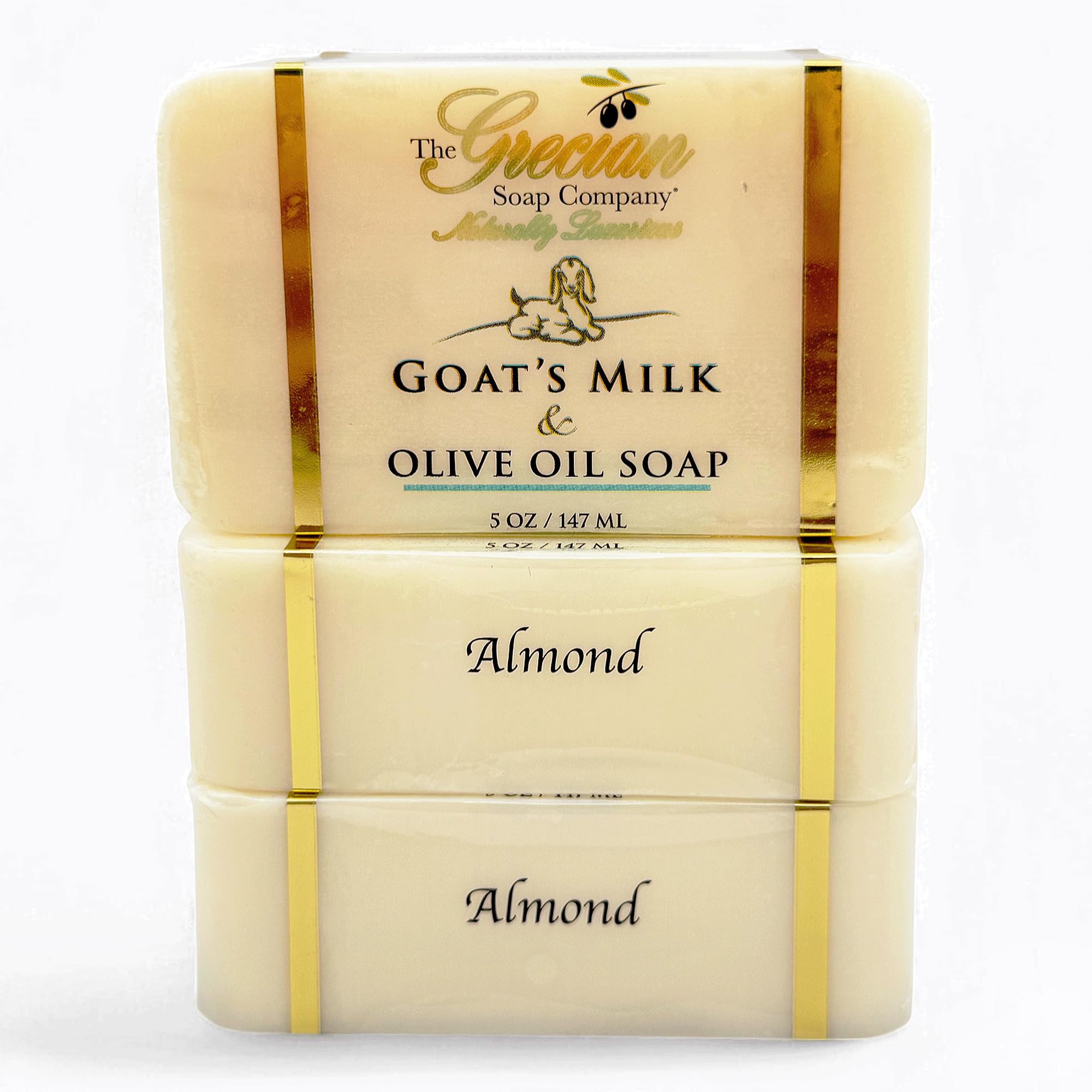 The Grecian Soap Company Goat Milk & Olive Oil Bar 3-Pack – Almond Scent, Natural Moisturizing Soap, Made in USA