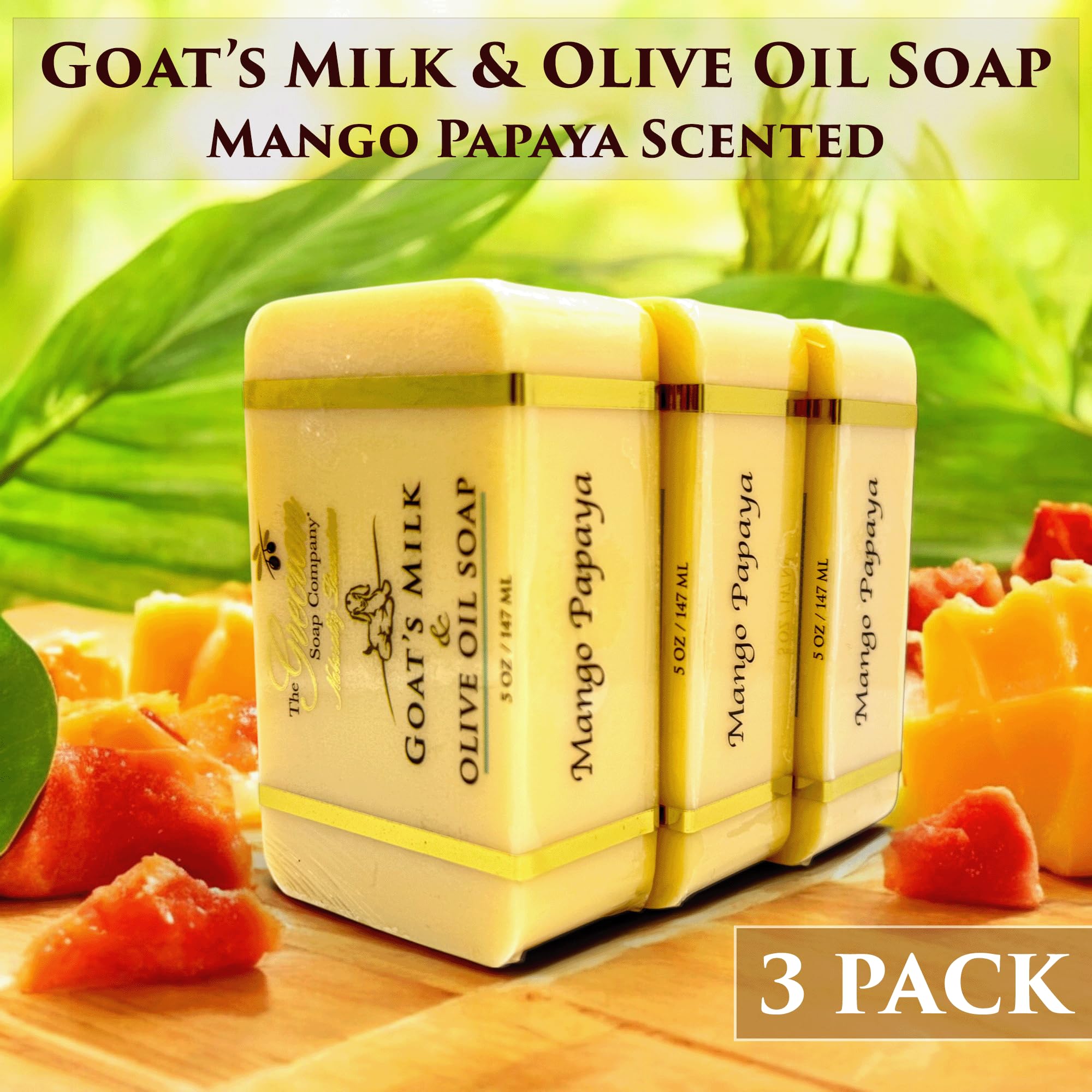 Goat Milk & Olive Oil Bar 3-Pack – Mango Papaya | The Grecian Soap Company | USA Made