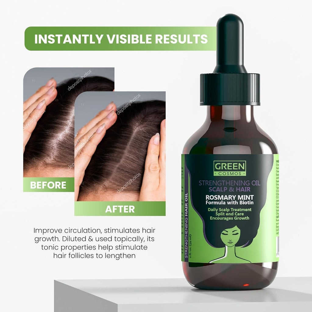 Green Cosmos 100% Rosemary Oil for Hair Growth – 60ml x 2 – Nourishes Scalp, Supports Circulation, Relieves Itchy Dry Scalp, Strengthens Hair, Eyebrows & Eyelashes