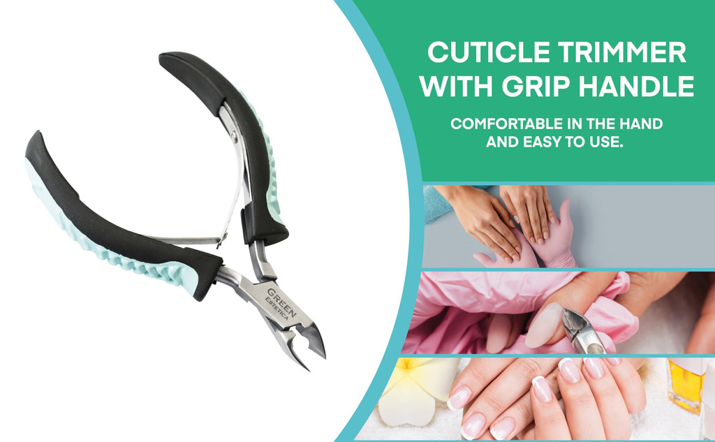 Green Estetica Cuticle Trimmer with Non-Slip Grip – Premium Stainless Steel Cuticle Nippers