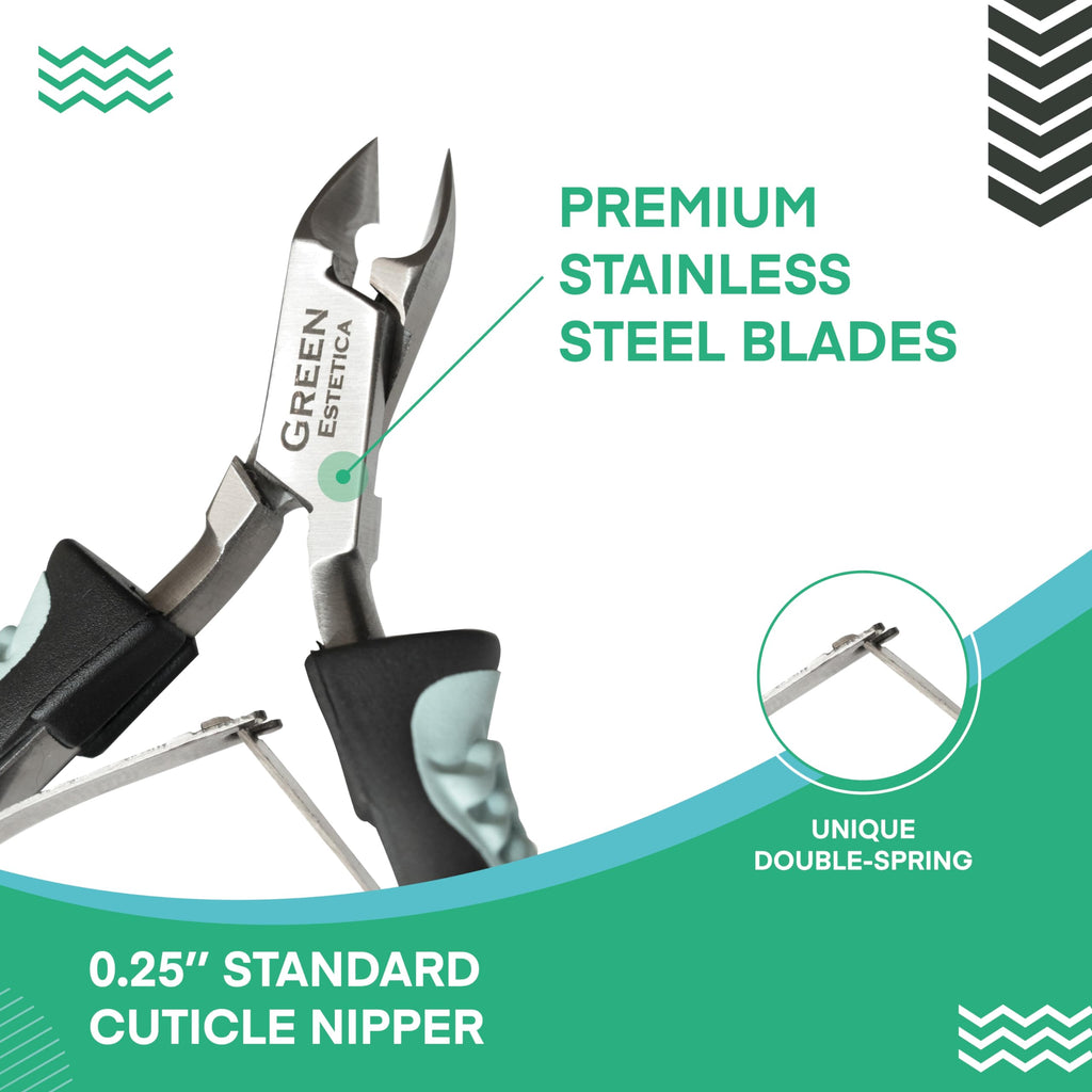 Green Estetica Cuticle Trimmer with Non-Slip Grip – Premium Stainless Steel Cuticle Nippers