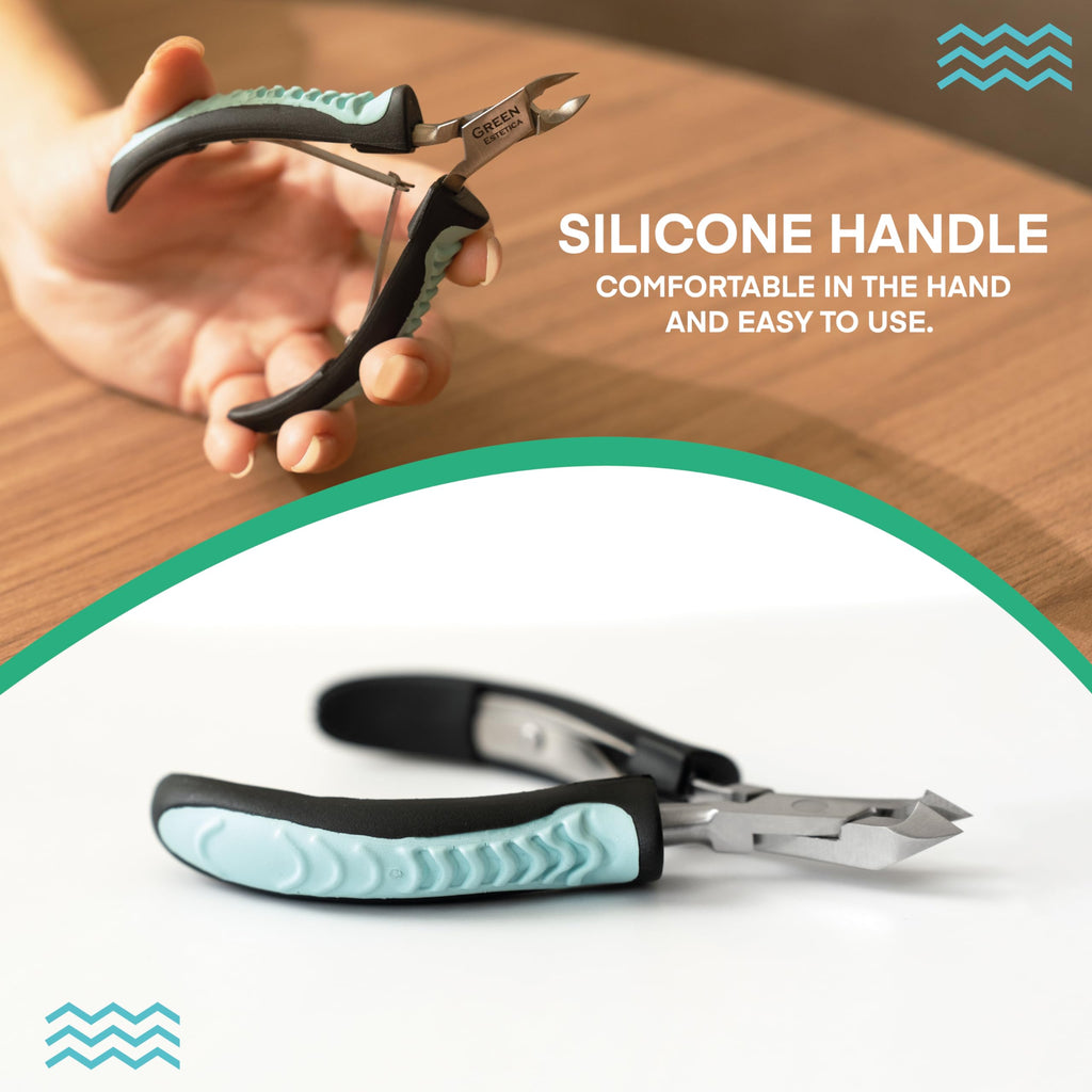 Green Estetica Cuticle Trimmer with Non-Slip Grip – Premium Stainless Steel Cuticle Nippers