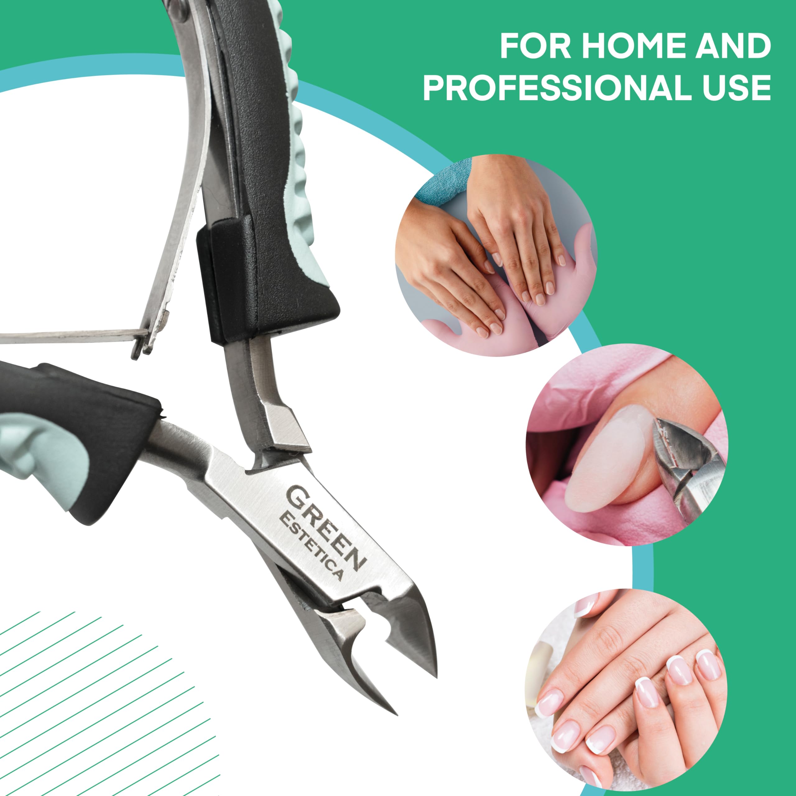 Green Estetica Cuticle Trimmer with Non-Slip Grip – Premium Stainless Steel Cuticle Nippers