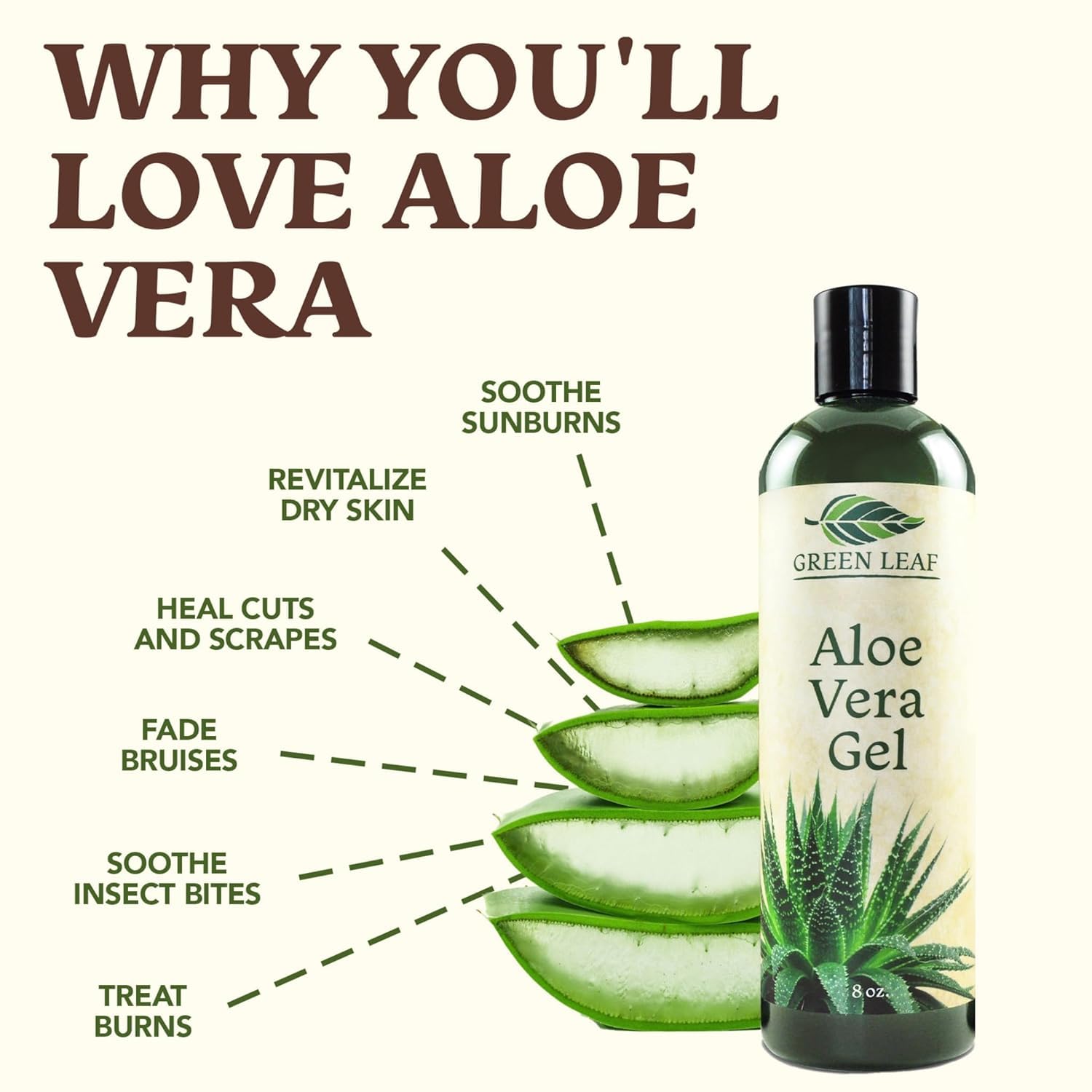 Green Leaf Naturals Amazing Aloe Vera Gel — 8oz, 100% Pure, Freshly Cut, Unscented