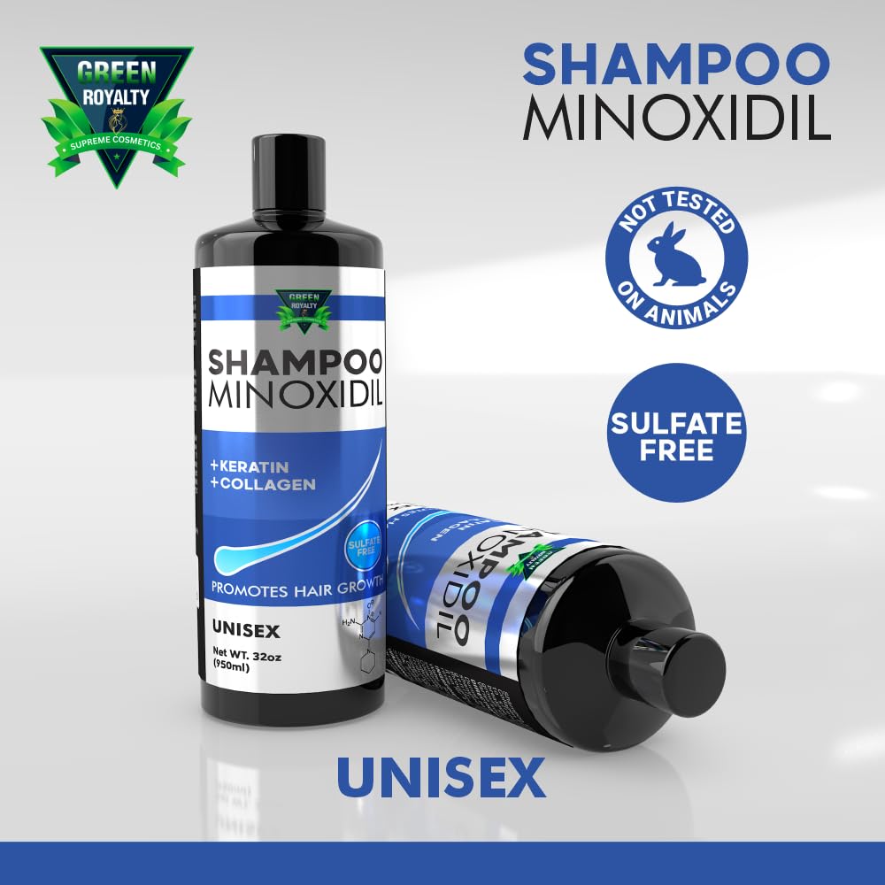 GREEN ROYALTY Minoxidil Shampoo – Sulfate-Free, Keratin & Collagen for Fuller-Looking Hair (32oz)