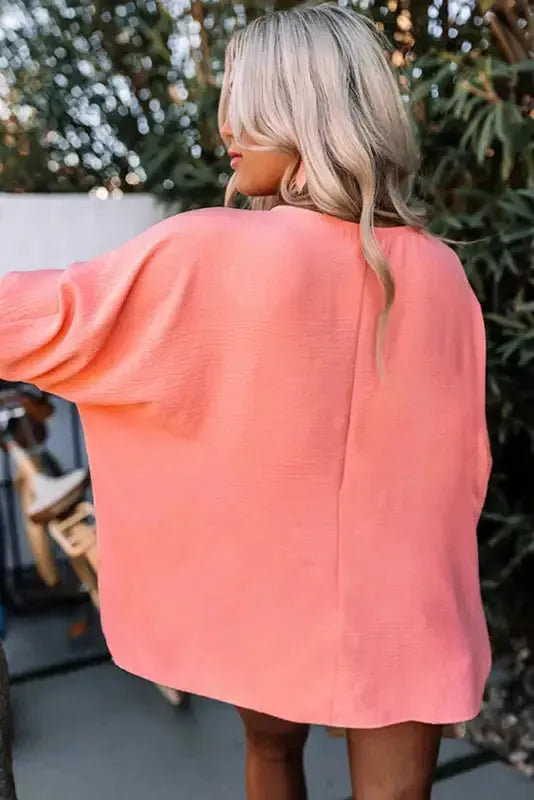 Smocked Wrist Top Long Sleeve Shift Loose Fit