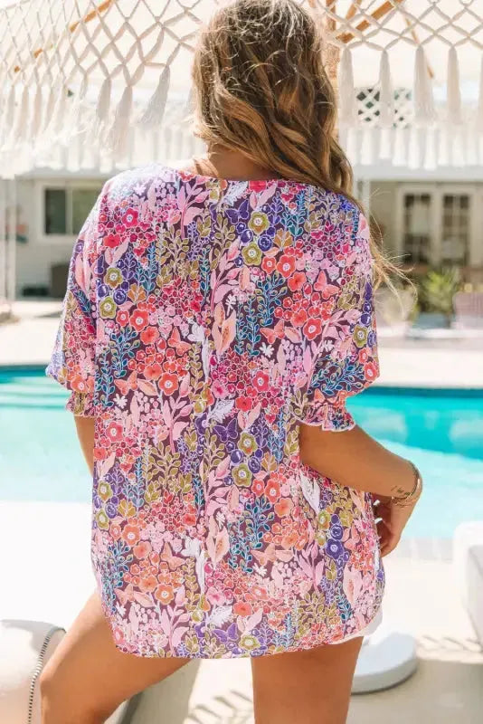 Smocked Wrist Top Long Sleeve Shift Loose Fit