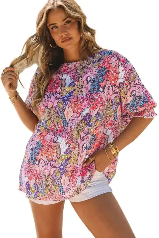 Smocked Wrist Top Long Sleeve Shift Loose Fit