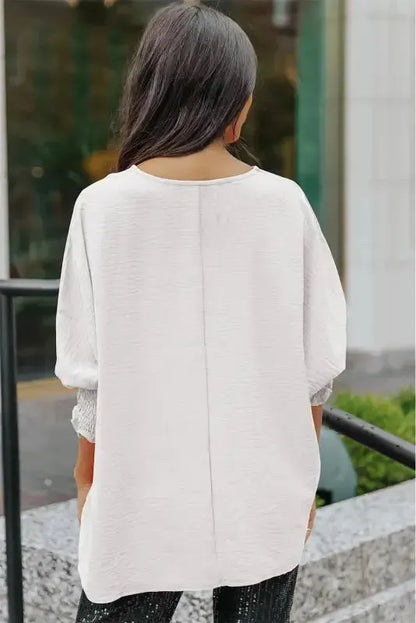 Smocked Wrist Top Long Sleeve Shift Loose Fit