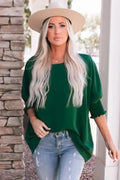 Smocked Wrist Top Long Sleeve Shift Loose Fit