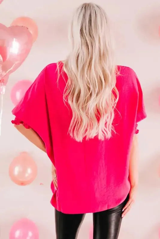 Smocked Wrist Top Long Sleeve Shift Loose Fit