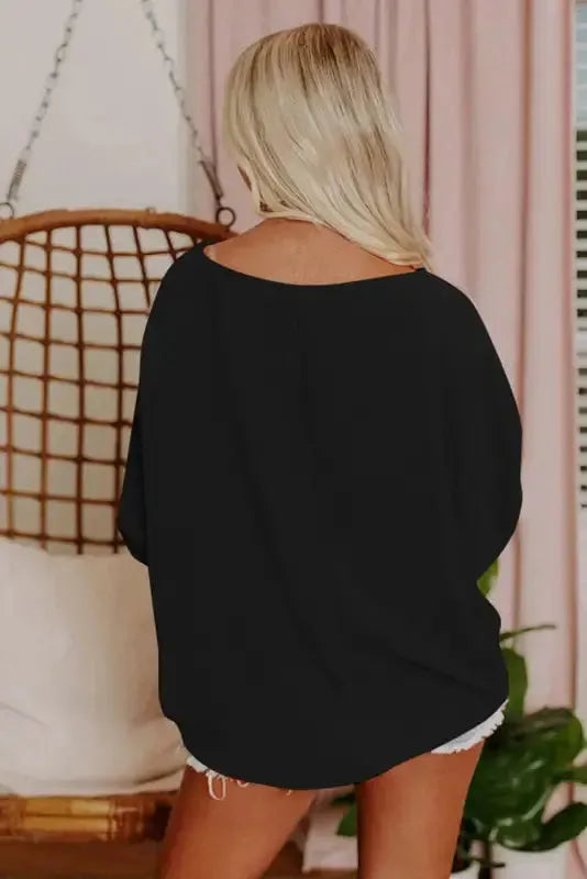 Smocked Wrist Top Long Sleeve Shift Loose Fit
