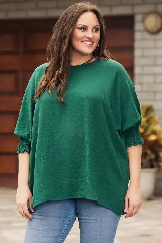 Smocked Wrist Top Long Sleeve Shift Loose Fit