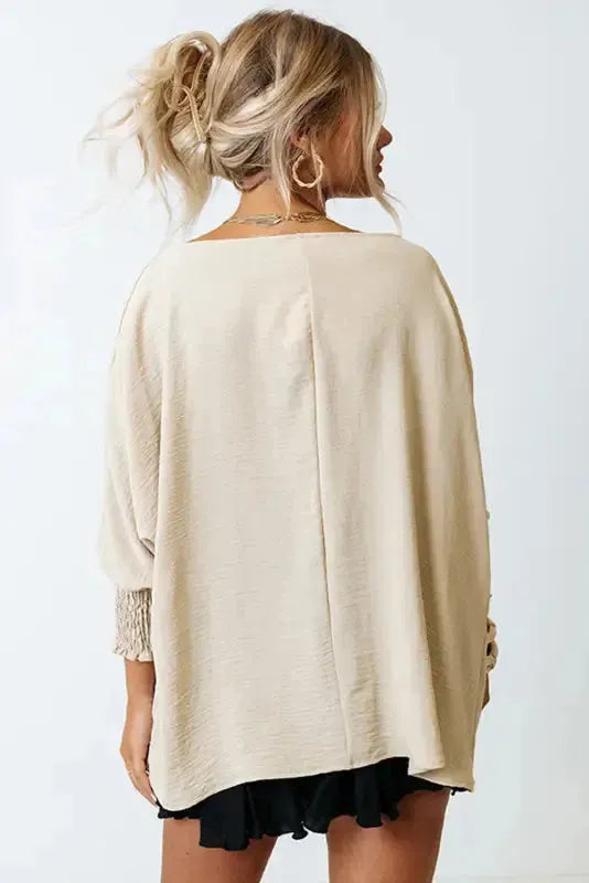 Smocked Wrist Top Long Sleeve Shift Loose Fit