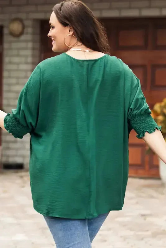 Smocked Wrist Top Long Sleeve Shift Loose Fit