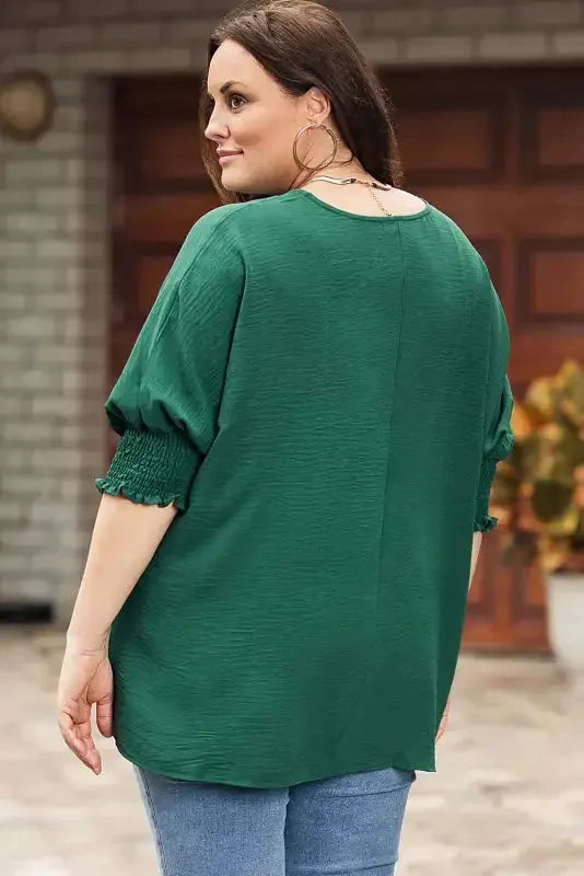 Smocked Wrist Top Long Sleeve Shift Loose Fit