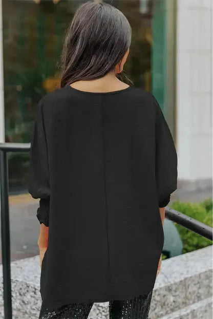 Smocked Wrist Top Long Sleeve Shift Loose Fit