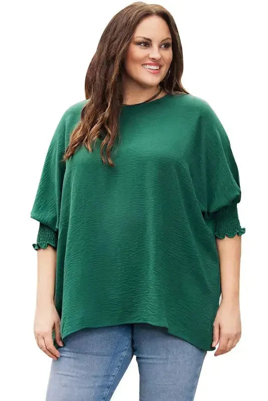 Smocked Wrist Top Long Sleeve Shift Loose Fit