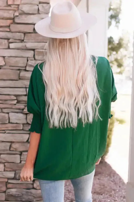 Smocked Wrist Top Long Sleeve Shift Loose Fit