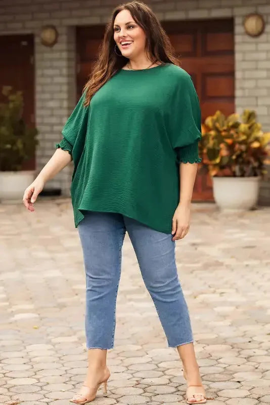 Smocked Wrist Top Long Sleeve Shift Loose Fit