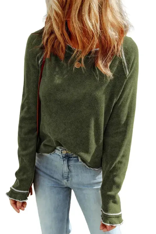 Textured Round Neck Long Sleeve Knit Top Women UK