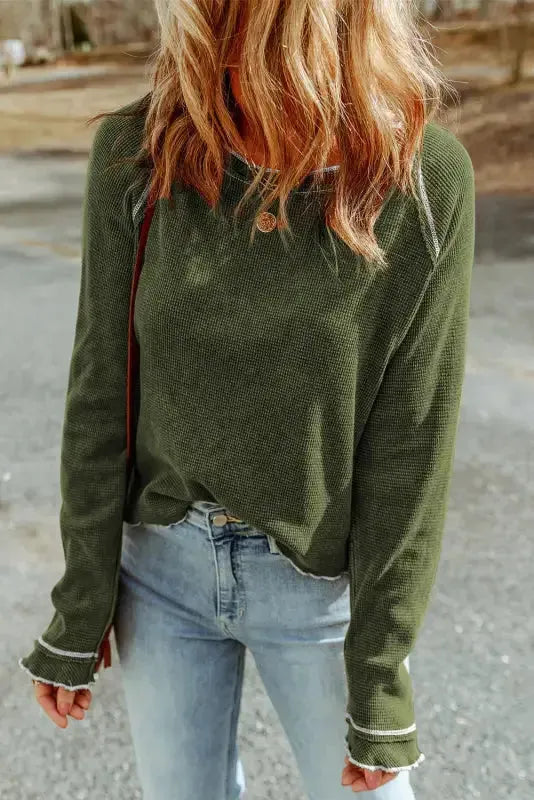 Textured Round Neck Long Sleeve Knit Top Women UK