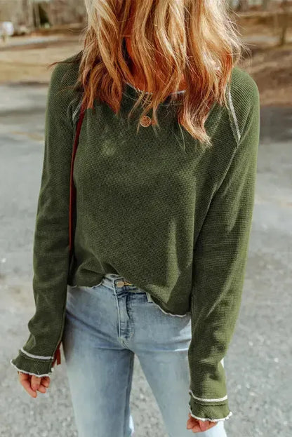 Textured Round Neck Long Sleeve Knit Top Women UK