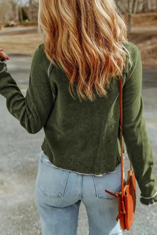 Textured Round Neck Long Sleeve Knit Top Women UK
