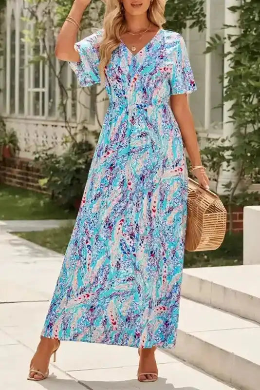 Floral V-Neck Wrap Style Maxi Dress