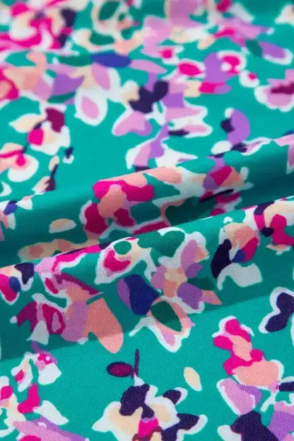 Floral Maxi Dress with V Neck - Green Wrap Style