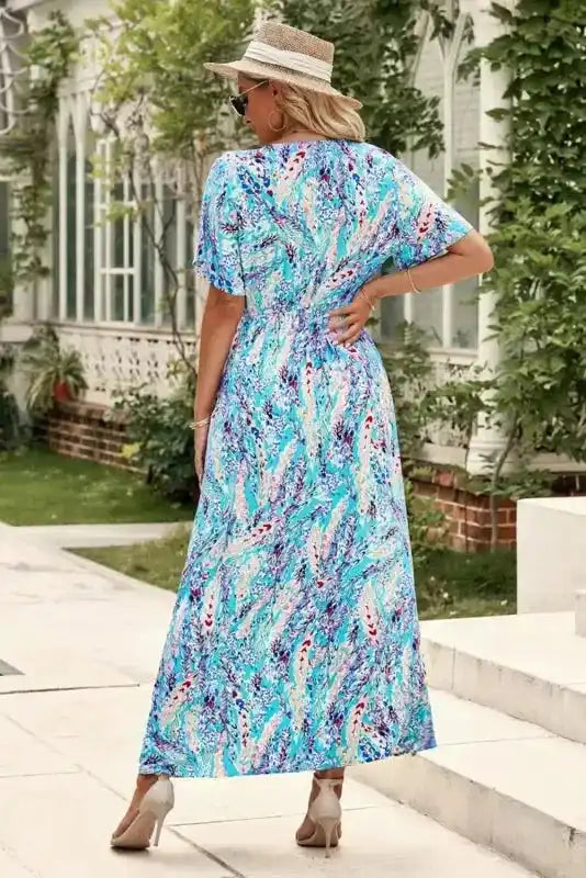 Floral V-Neck Wrap Style Maxi Dress