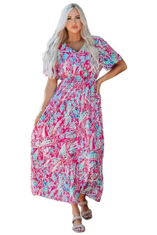 Floral V-Neck Wrap Style Maxi Dress