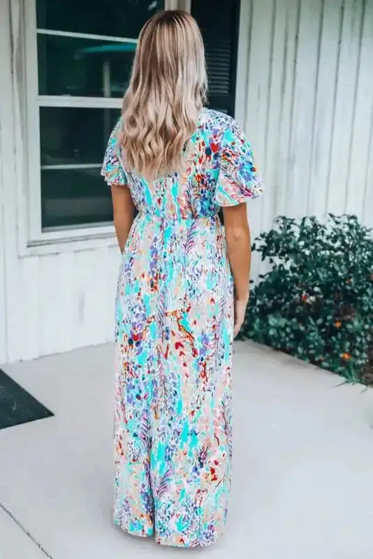 Floral V-Neck Wrap Style Maxi Dress