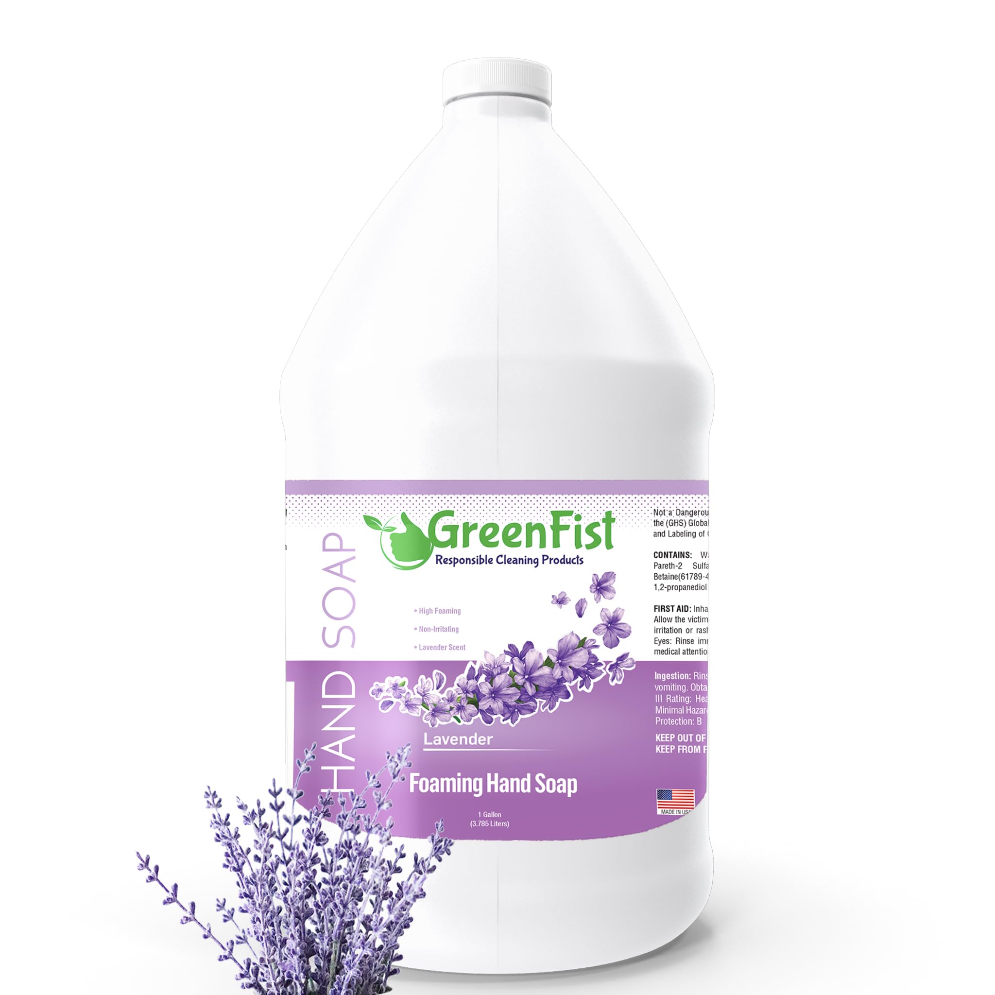 GreenFist Lavender Foaming Hand Soap Refills – 128 oz Jug, Made in USA