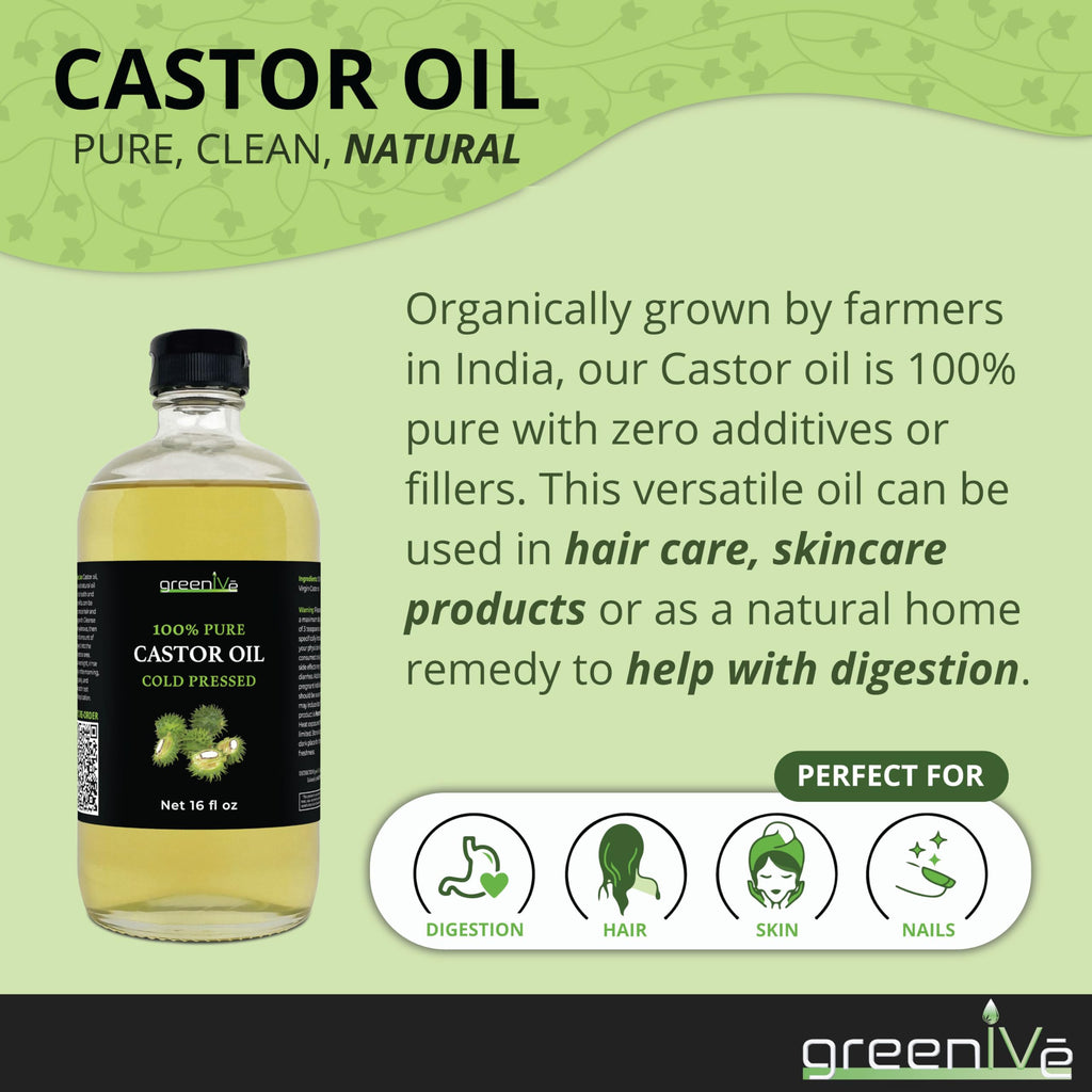 GreenIVe 100% Pure Glass Castor Oil – Cold-Pressed, Hexane-Free (16 oz) – Exclusive on Amazon