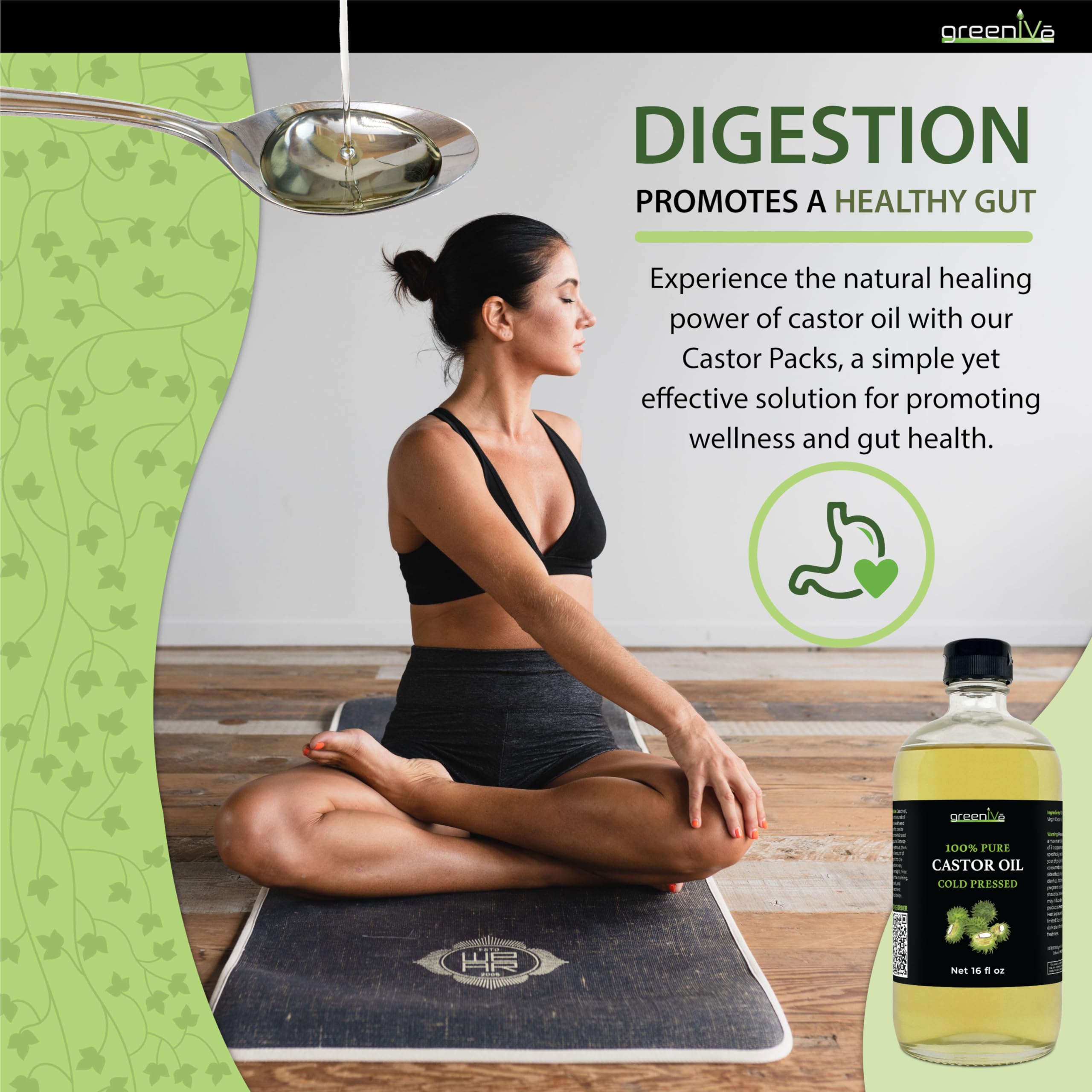 GreenIVe 100% Pure Glass Castor Oil – Cold-Pressed, Hexane-Free (16 oz) – Exclusive on Amazon