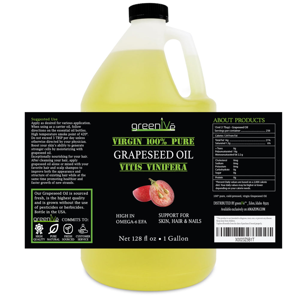 GreenIVe Grapeseed Oil – 100% Pure, Cold-Pressed, Organic, 128 oz Gallon