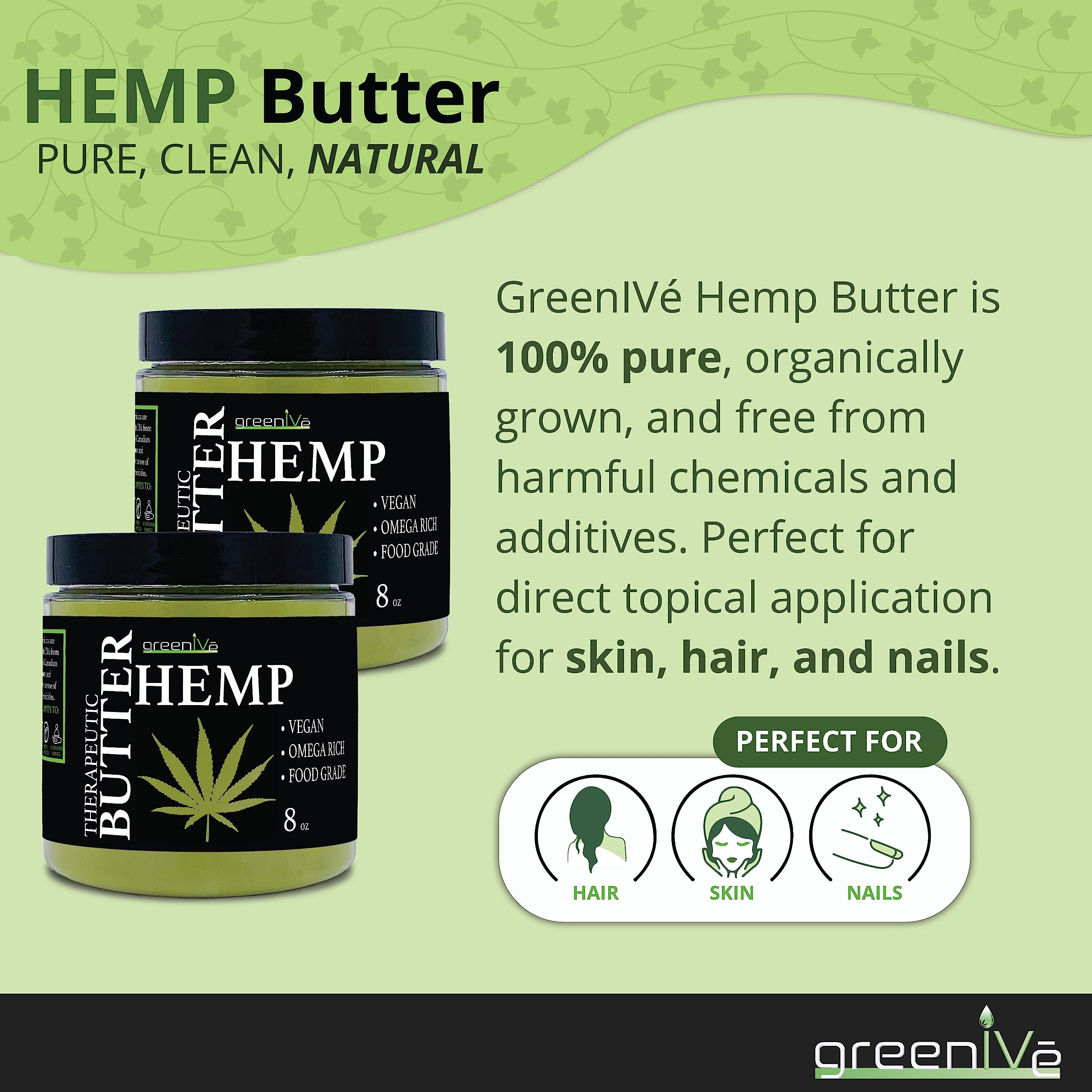 GreenIVe Hemp Body Butter 17,500 mg/oz – Organic Hemp & Cocoa Butter, 2x8oz Jars