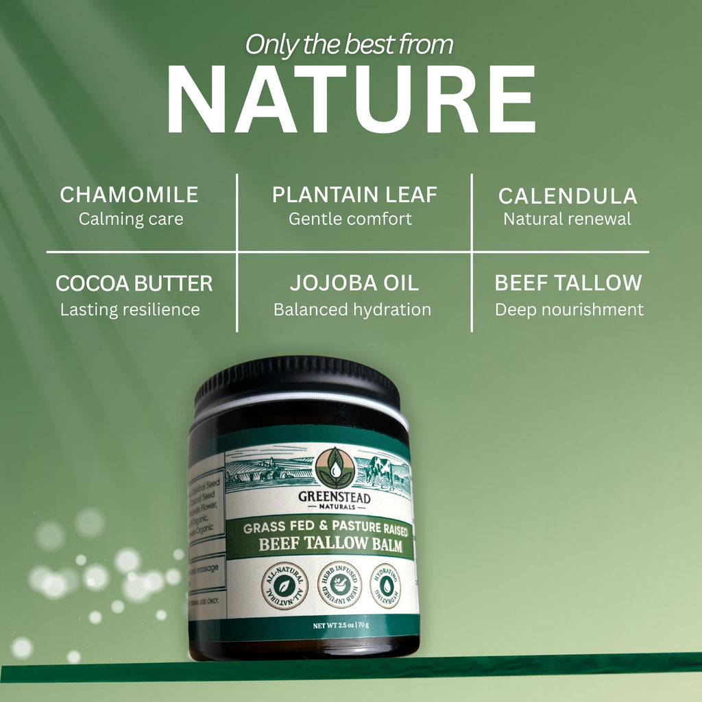 Greenstead Naturals Organic Beef Tallow Balm — Whipped Moisturizer with Jojoba & Cocoa Butter (Unscented)