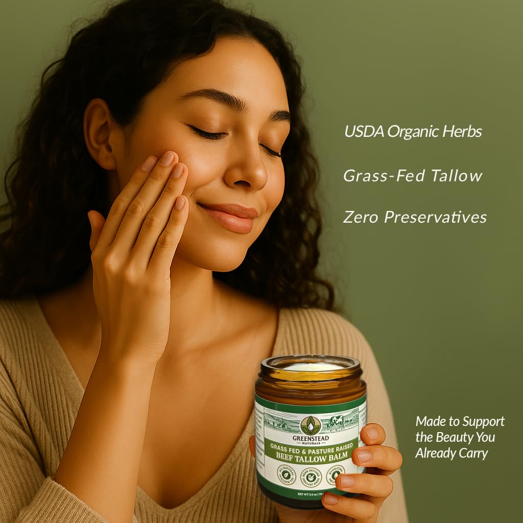 Greenstead Naturals Organic Beef Tallow Balm — Whipped Moisturizer with Jojoba & Cocoa Butter (Unscented)