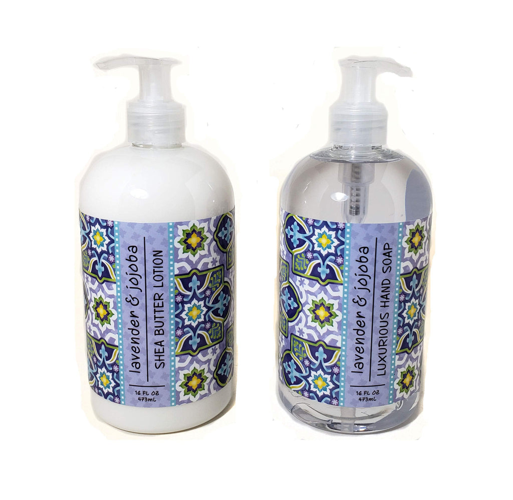 Greenwich Bay Trading Company Garden Collection Bundle: Lavender & Jojoba – 16 oz Shea Butter Lotion + 16 oz Hand Soap