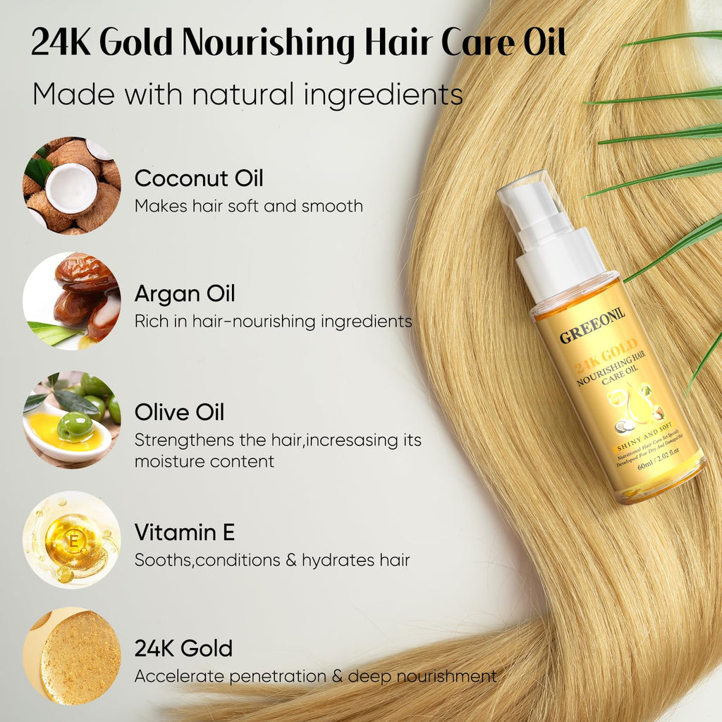 GREEONIL Hair Oil with Argan, Coconut & Olive Oils – Nourish, Smooth Frizz & Shine (2 Pack)