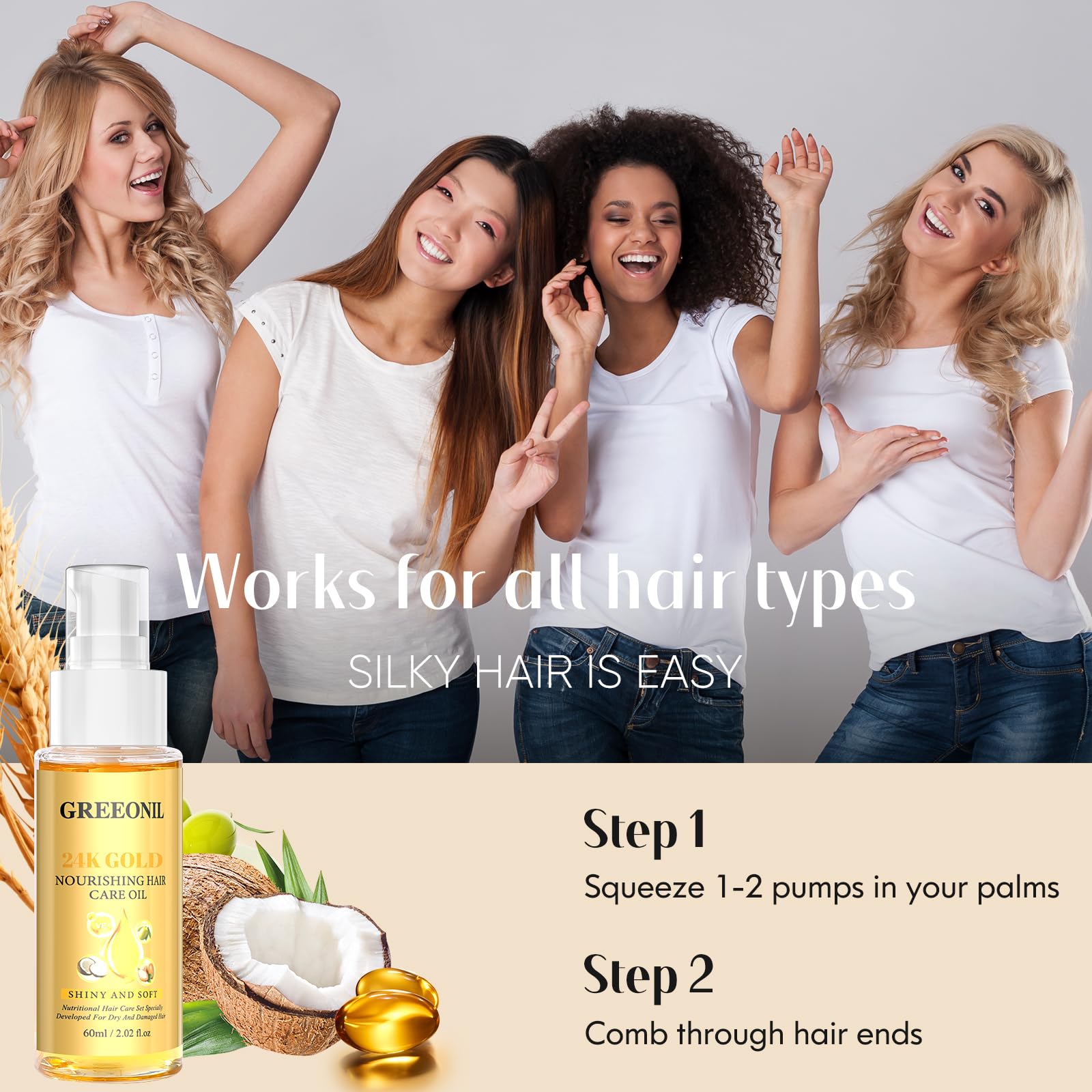 GREEONIL Olive Oil Serum – Frizz Control & Shine, 3-Pack with 24K Gold, Argan, Coconut & Vitamin E