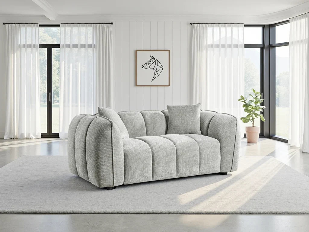 Venice 2-Seater Velvet Sofa: Channel Tufted Design, Deep Seating