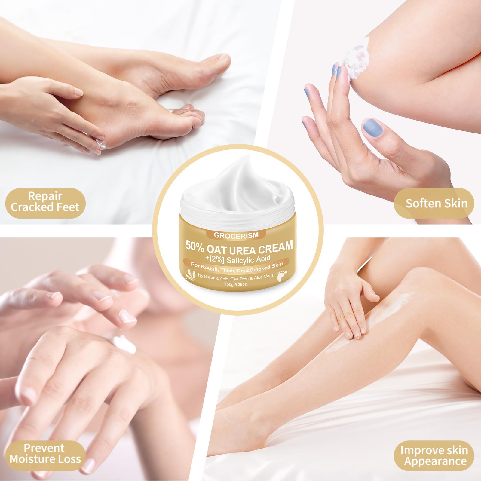 Grocerism Urea Cream 50% for Feet – 5.29 oz Two-Pack with Oat & 2% Salicylic Acid