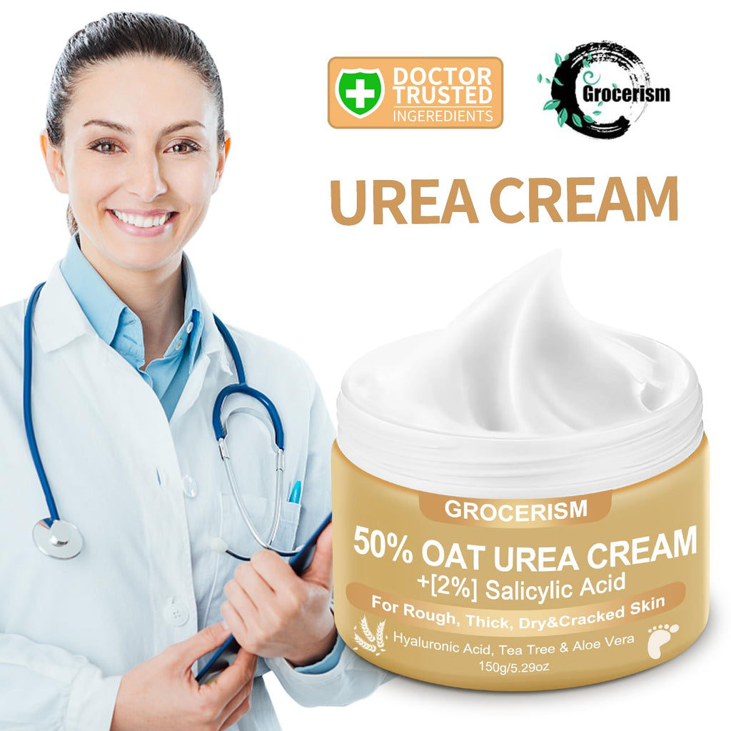 Grocerism Urea Cream 50% for Feet – 5.29 oz Two-Pack with Oat & 2% Salicylic Acid