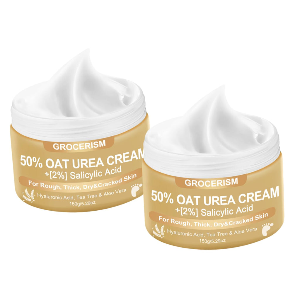 Grocerism Urea Cream 50% for Feet – 5.29 oz Two-Pack with Oat & 2% Salicylic Acid